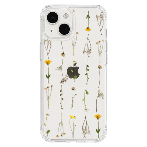 Minimal Wild Flower Print Clear Phone Case shown on iPhone 13 Mini