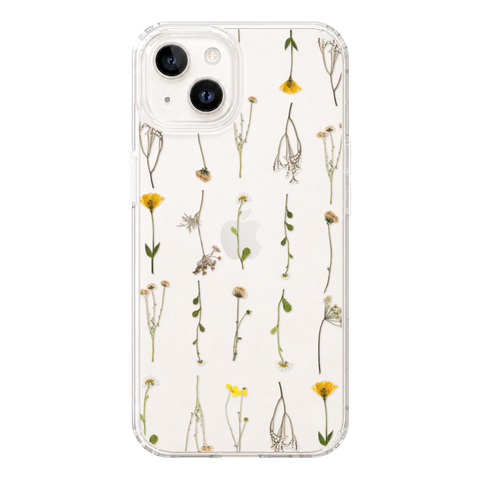 Minimal Wild Flower Print Clear Phone Case shown on iPhone 14