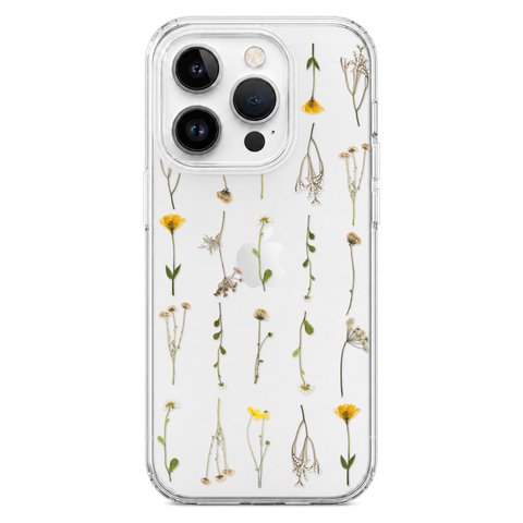 Minimal Wild Flower Print Clear Phone Case shown on iPhone 14 Pro