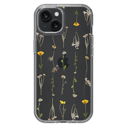 Minimal Wild Flower Print Clear Phone Case shown on iPhone 15
