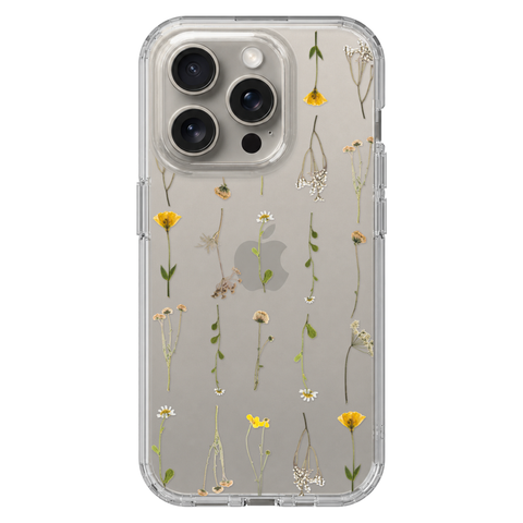 Minimal Wild Flower Print Clear Phone Case shown on iPhone 15 Pro