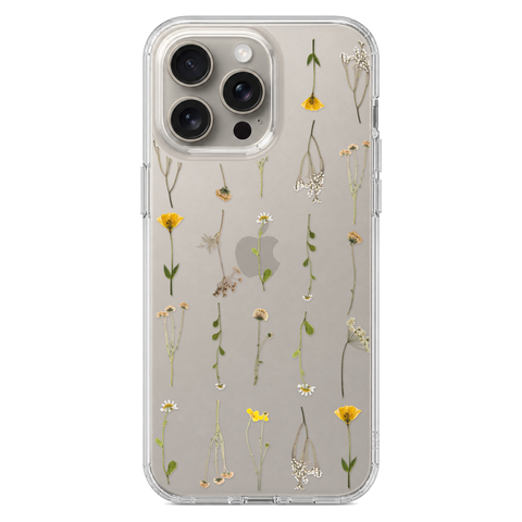 Minimal Wild Flower Print Clear Phone Case shown on iPhone 15 Pro Max