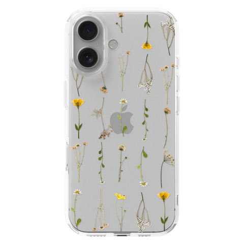 Minimal Wild Flower Print Clear Phone Case shown on iPhone 16