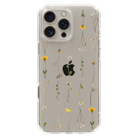Minimal Wild Flower Print Clear Phone Case shown on iPhone 16 Pro Max