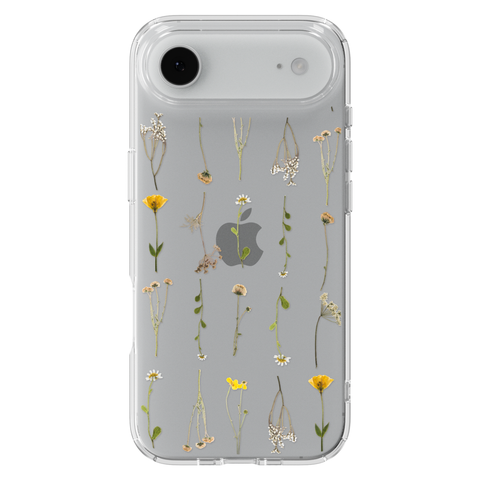 Minimal Wild Flower Print Clear Phone Case shown on iPhone 17 Air