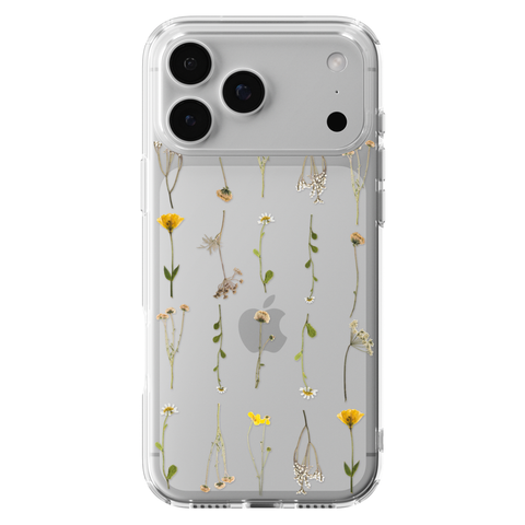 Minimal Wild Flower Print Clear Phone Case shown on iPhone 17 Pro Max