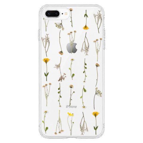 Minimal Wild Flower Print Clear Phone Case shown on iPhone 7 Plus/8 Plus