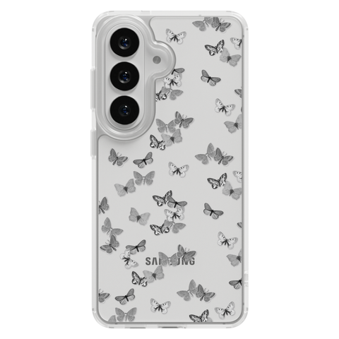 Minimalist Butterfly Clear Phone Case shown on Galaxy S25