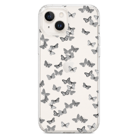 Minimalist Butterfly Clear Phone Case shown on iPhone 14 Plus