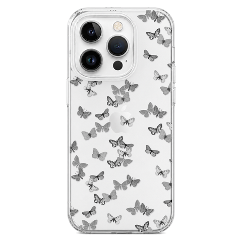 Minimalist Butterfly Clear Phone Case shown on iPhone 14 Pro
