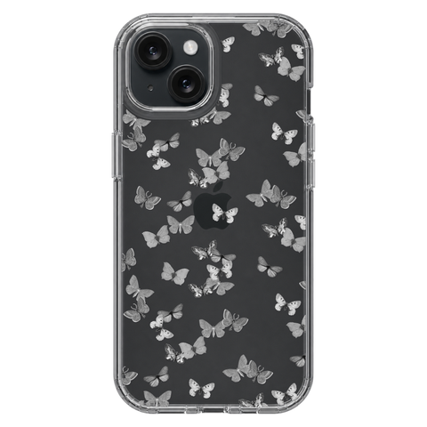 Minimalist Butterfly Clear Phone Case shown on iPhone 15
