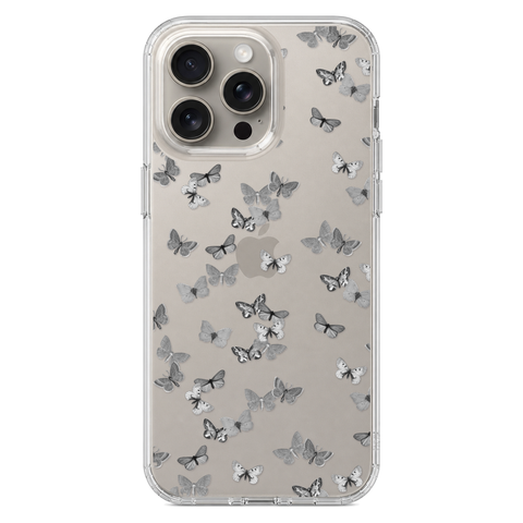 Minimalist Butterfly Clear Phone Case shown on iPhone 15 Pro Max