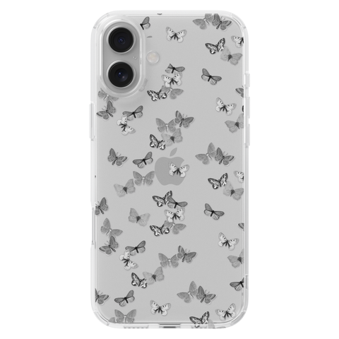 Minimalist Butterfly Clear Phone Case shown on iPhone 16 Plus