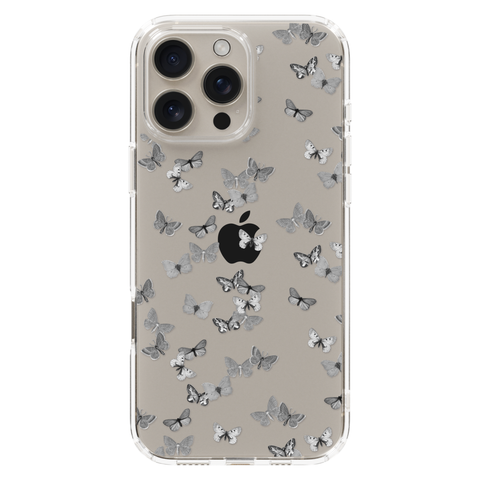 Minimalist Butterfly Clear Phone Case shown on iPhone 16 Pro