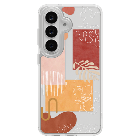 Modern Abstract Collage Clear Phone Case shown on Galaxy S25 Plus