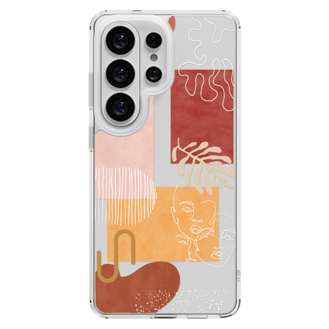 Modern Abstract Collage Clear Phone Case shown on Galaxy S25 Ultra