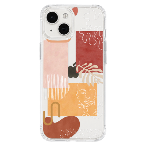 Modern Abstract Collage Clear Phone Case shown on iPhone 13 Mini