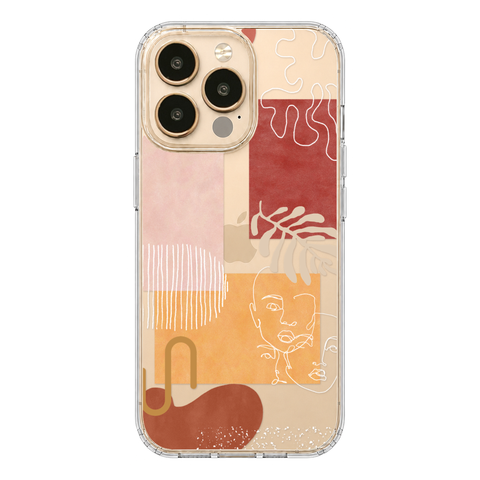 Modern Abstract Collage Clear Phone Case shown on iPhone 13 Pro