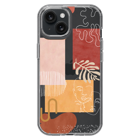 Modern Abstract Collage Clear Phone Case shown on iPhone 15