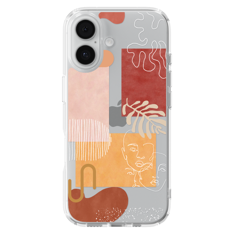 Modern Abstract Collage Clear Phone Case shown on iPhone 17