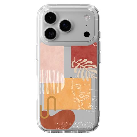 Modern Abstract Collage Clear Phone Case shown on iPhone 17 Pro