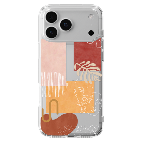 Modern Abstract Collage Clear Phone Case shown on iPhone 17 Pro Max