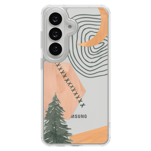 Modern Abstract Nature Collage Clear Phone Case shown on Galaxy S25 Plus
