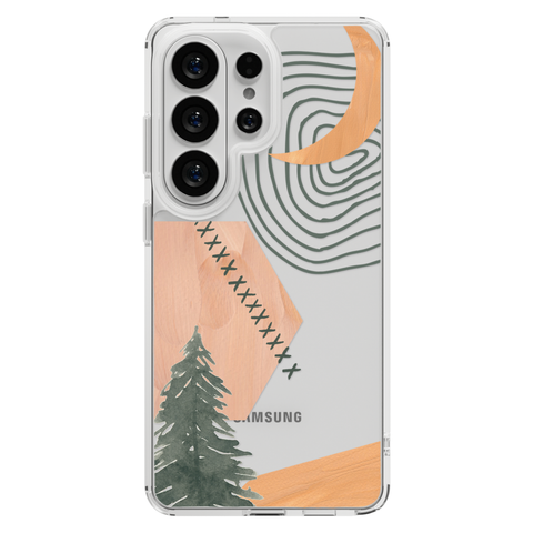 Modern Abstract Nature Collage Clear Phone Case shown on Galaxy S25 Ultra