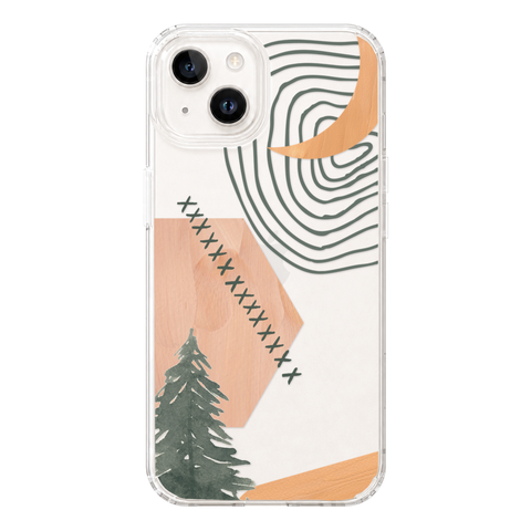 Modern Abstract Nature Collage Clear Phone Case shown on iPhone 13