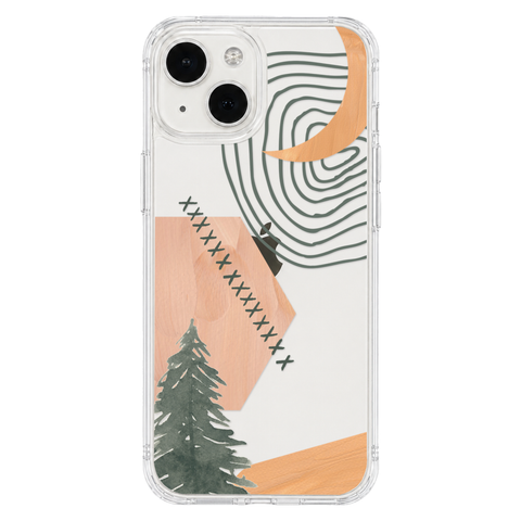 Modern Abstract Nature Collage Clear Phone Case shown on iPhone 13 Mini