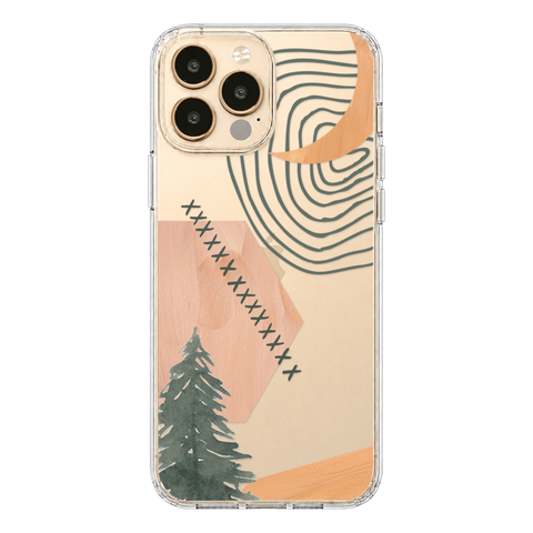 Modern Abstract Nature Collage Clear Phone Case shown on iPhone 13 Pro Max