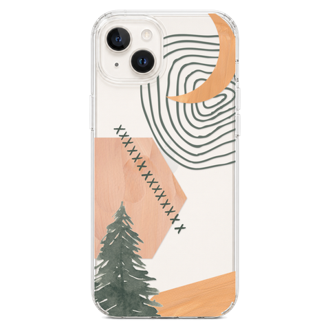 Modern Abstract Nature Collage Clear Phone Case shown on iPhone 14 Plus