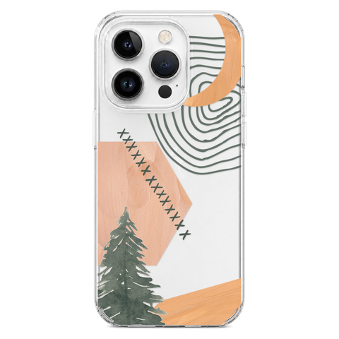 Modern Abstract Nature Collage Clear Phone Case shown on iPhone 14 Pro