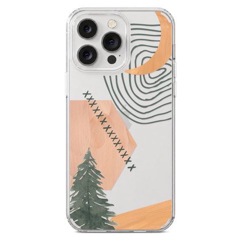 Modern Abstract Nature Collage Clear Phone Case shown on iPhone 14 Pro Max