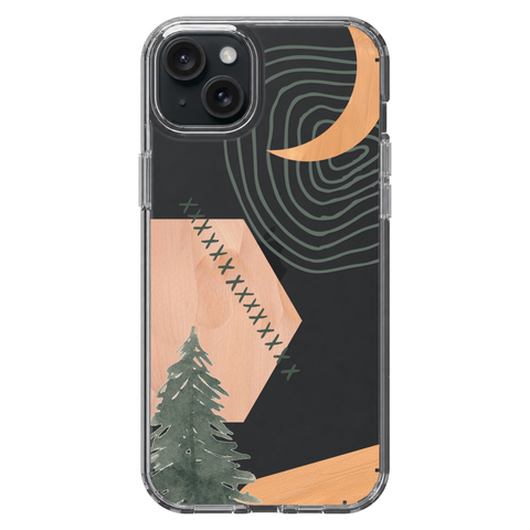 Modern Abstract Nature Collage Clear Phone Case shown on iPhone 15 Plus