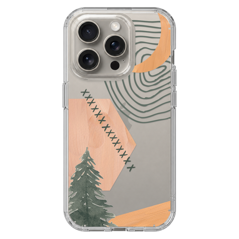 Modern Abstract Nature Collage Clear Phone Case shown on iPhone 15 Pro