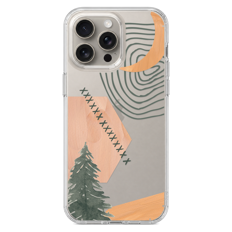 Modern Abstract Nature Collage Clear Phone Case shown on iPhone 15 Pro Max
