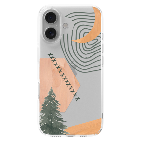 Modern Abstract Nature Collage Clear Phone Case shown on iPhone 16