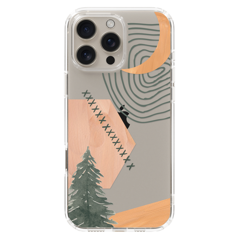 Modern Abstract Nature Collage Clear Phone Case shown on iPhone 16 Pro