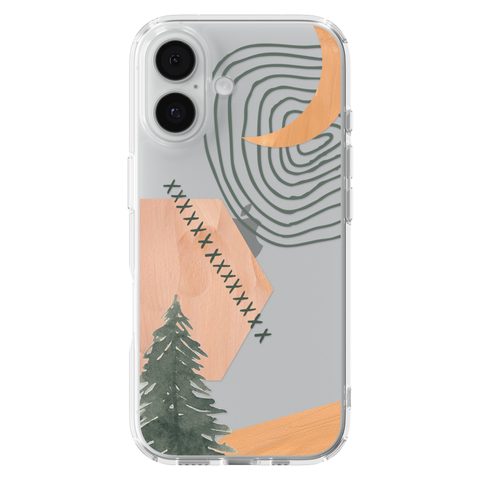 Modern Abstract Nature Collage Clear Phone Case shown on iPhone 17