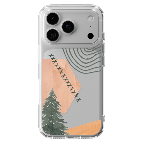 Modern Abstract Nature Collage Clear Phone Case shown on iPhone 17 Pro