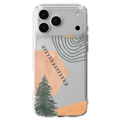 Modern Abstract Nature Collage Clear Phone Case shown on iPhone 17 Pro Max