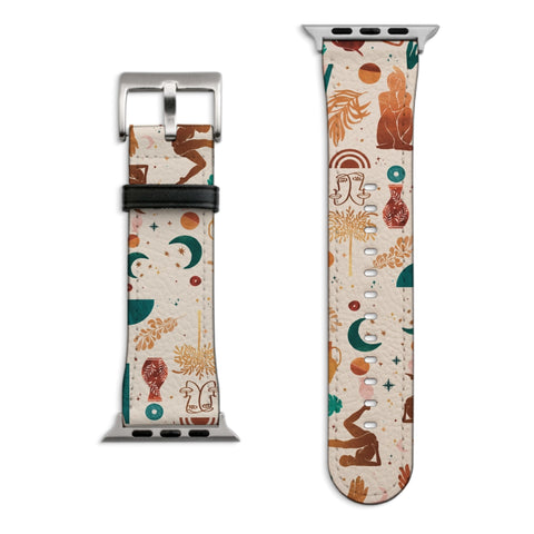 Modern Boho Mid Century Apple Watch Band with Matte Silver hardware