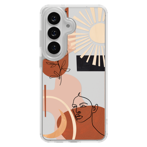 Modern Line Art Collage Clear Phone Case shown on Galaxy S26
