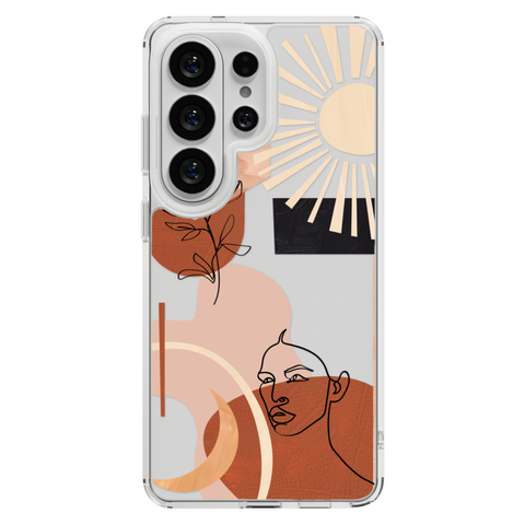 Modern Line Art Collage Clear Phone Case shown on Galaxy S26 Ultra