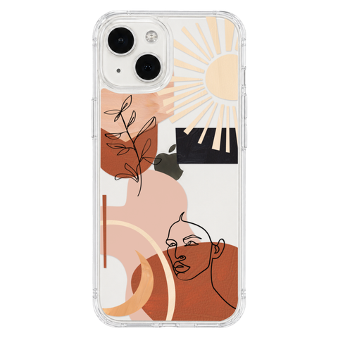 Modern Line Art Collage Clear Phone Case shown on iPhone 13 Mini