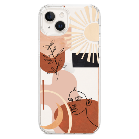 Modern Line Art Collage Clear Phone Case shown on iPhone 14 Plus