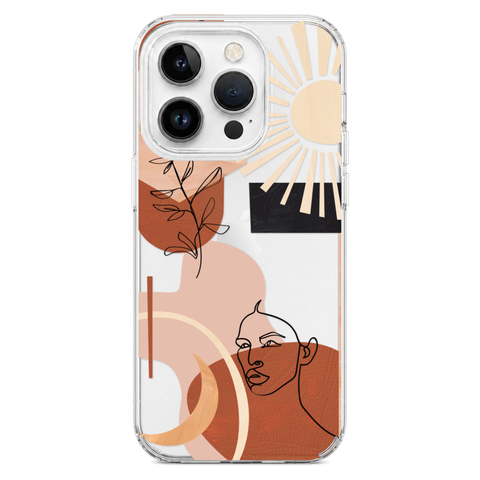 Modern Line Art Collage Clear Phone Case shown on iPhone 14 Pro