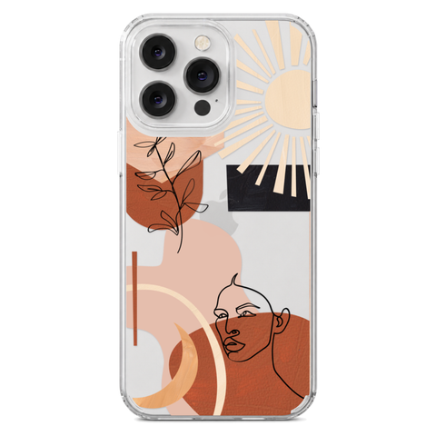 Modern Line Art Collage Clear Phone Case shown on iPhone 14 Pro Max