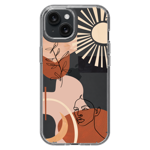 Modern Line Art Collage Clear Phone Case shown on iPhone 15